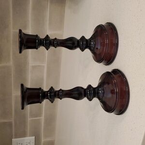 Vintage Amethyst Purple Pair Glass Candlesticks